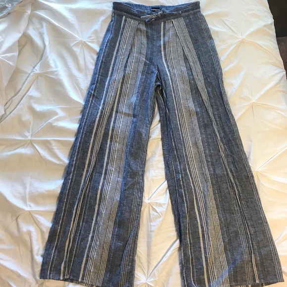EXPRESS High Waisted Striped Linen-Blend Pant - Picture 1 of 8